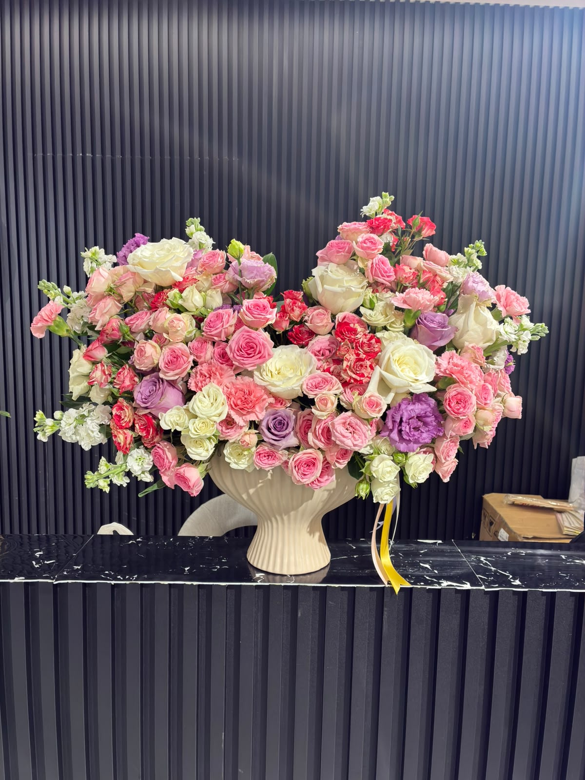 Purple Pink Roses Vase Arrangement Dubai
