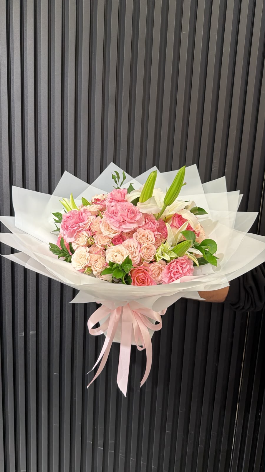 Mixed Roses Lilies Pink Carnation Bouquet Dubai